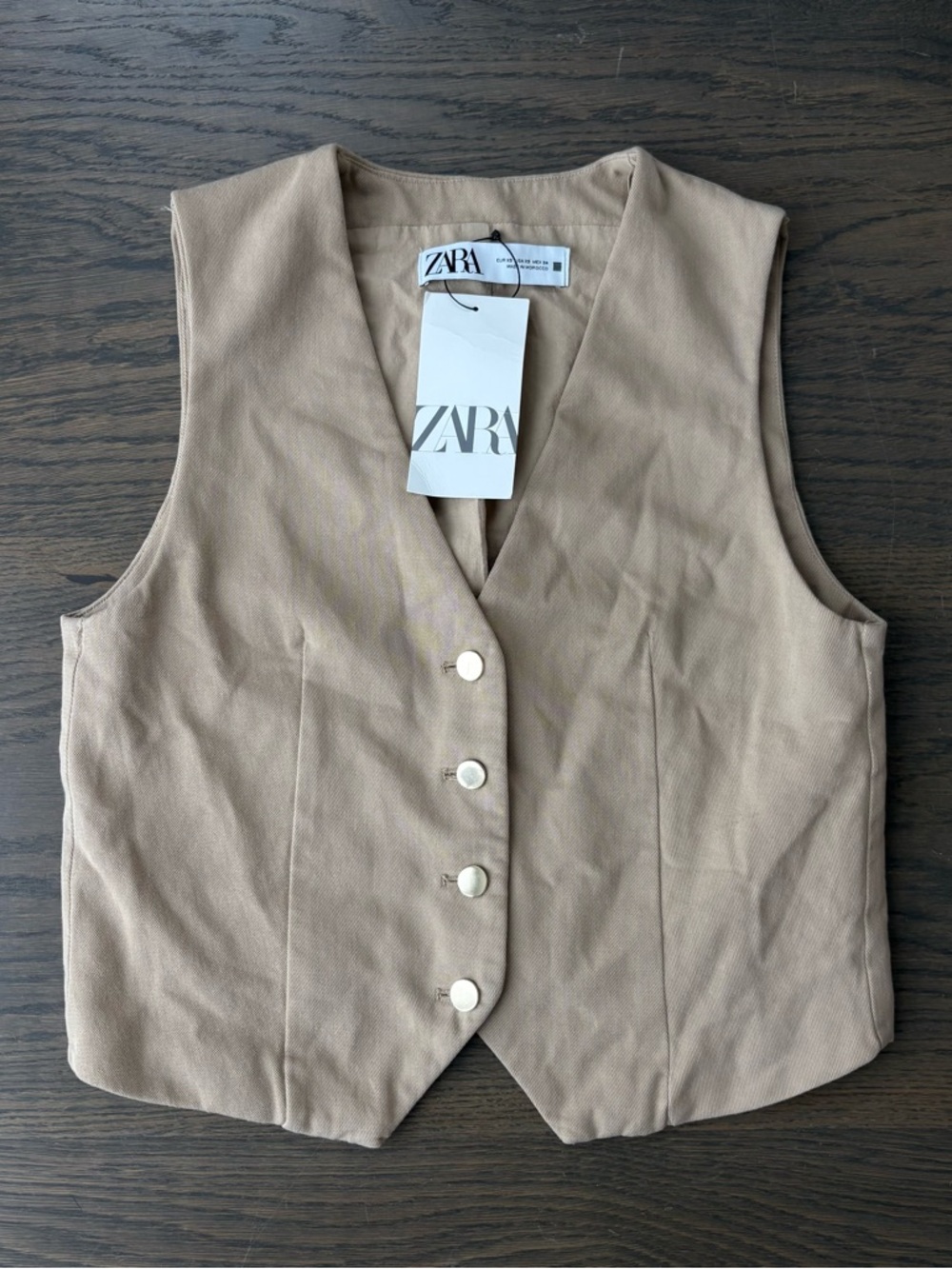Zara Beige Button-Front Tailored Vest